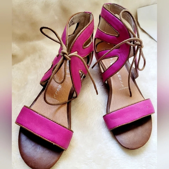 Size 6 Jeffrey Campbell pink fuschia tie wedge sandals - Picture 1 of 7